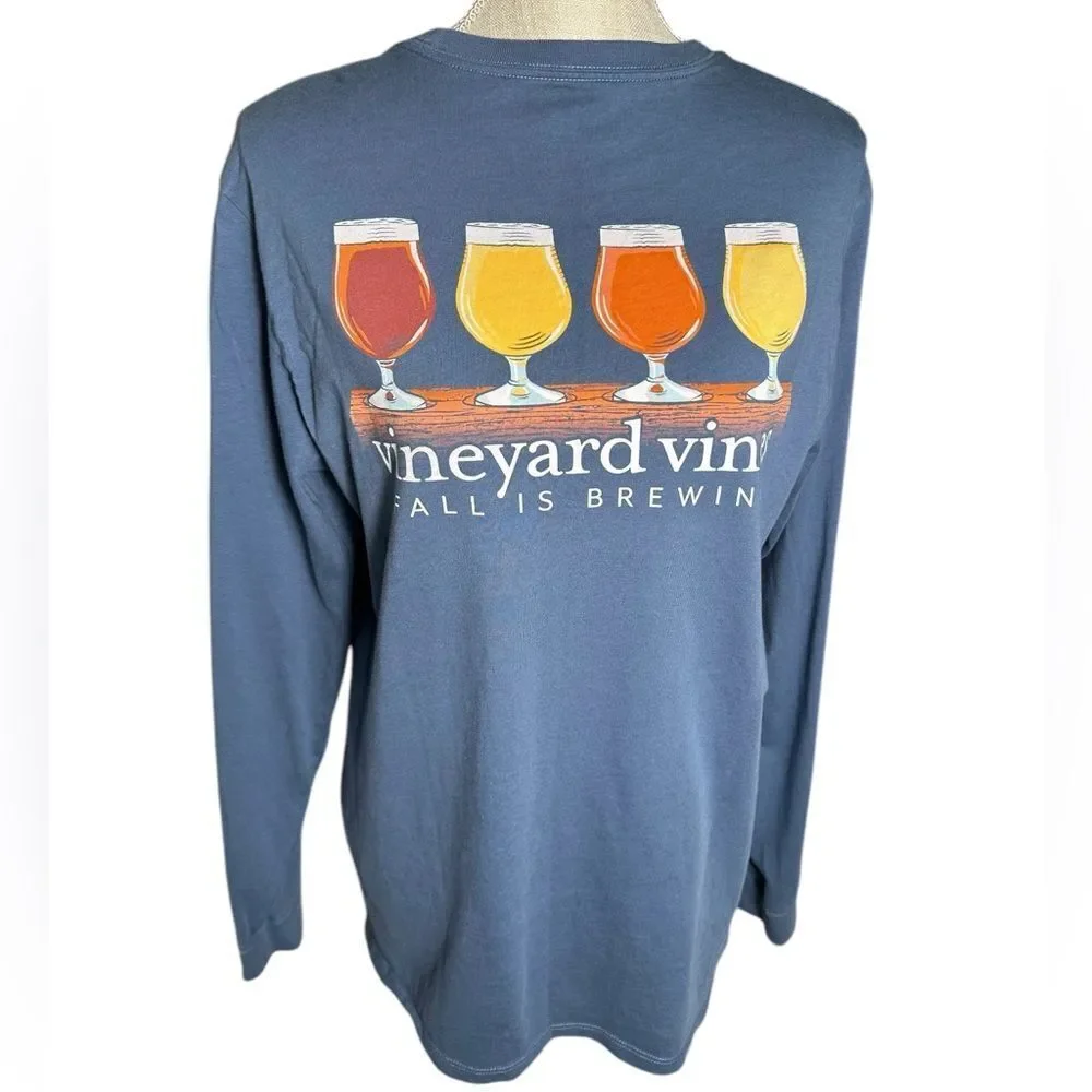 Vineyard Vines Men’s Blue Fall Is Brewing Long-Sleeve Pocket Tee - Picture 4 of 7